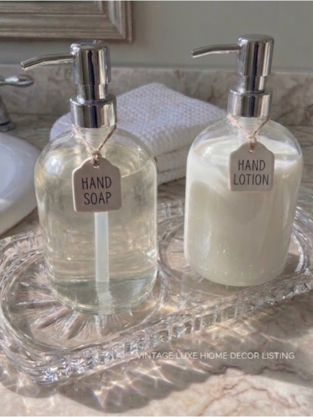 Vintage 2-Compartment Clear Cut Glass Tray | Vanity Soap Catchall